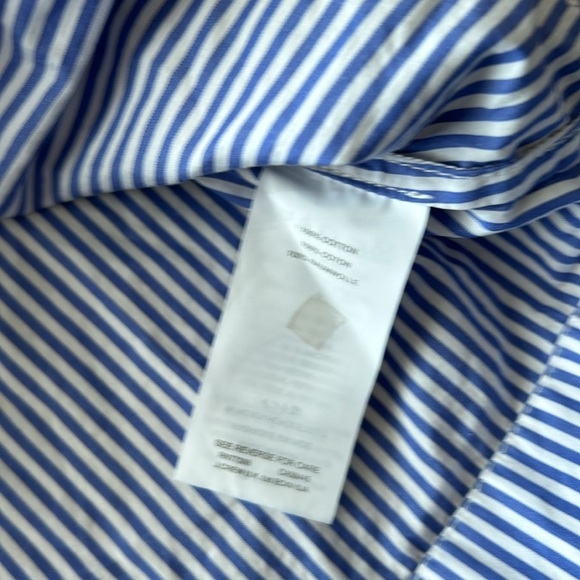 J. Crew Edie Cotton Blue White Pin Stripe Print Pattern Ruffle Blouse Shirt Top - Picture 10 of 13